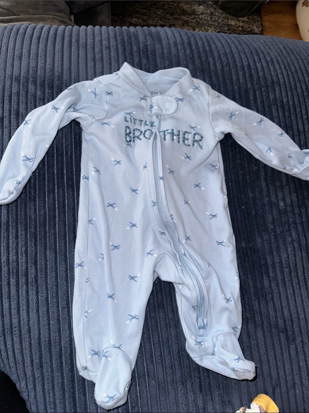 Carter's Light Blue 'Little Brother' Airplane Footed One-Piece